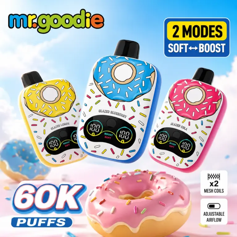Mr.Goodie Donut 60K Puffs Disposable Vape hero presentation showing the featured device design and display in the official product artwork.