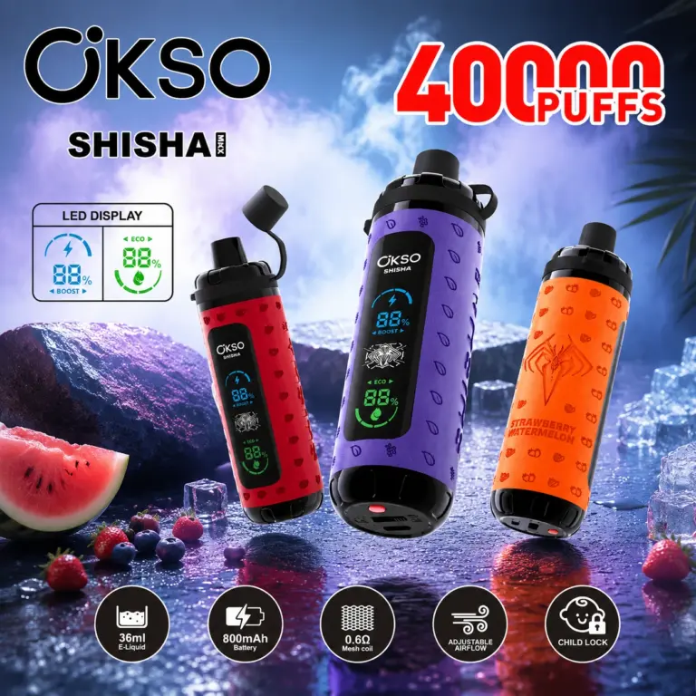 OKSO Shisha Max 40K disposable vape main product image showing the device design and retail presentation