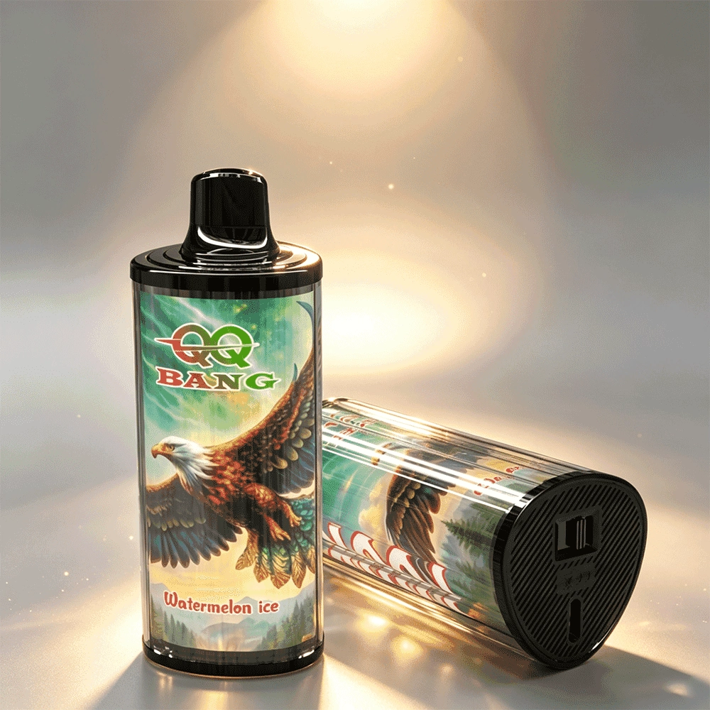 QQ Bang 100K Puffs Vape, Watermelon Ice variant with upright and side device views, presented in the supplier gallery artwork.