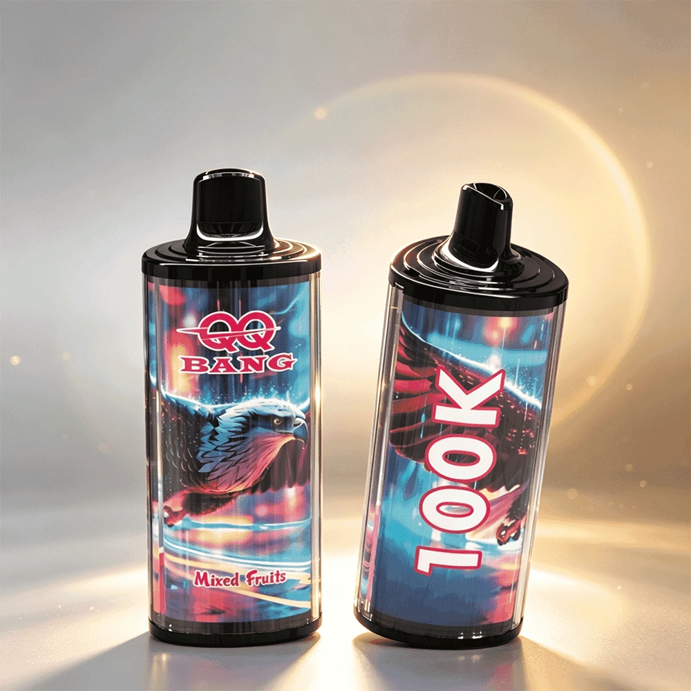 QQ Bang 100K Puffs Vape, Mixed Fruits variant with upright and side device views, presented in the supplier gallery artwork.