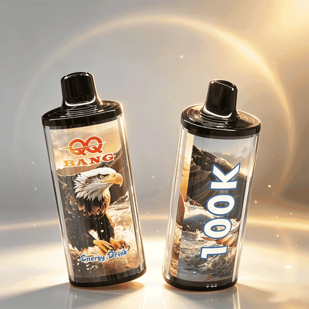 QQ Bang 100K Puffs Vape, Energy Drink variant with upright and side device views, presented in the supplier gallery artwork.