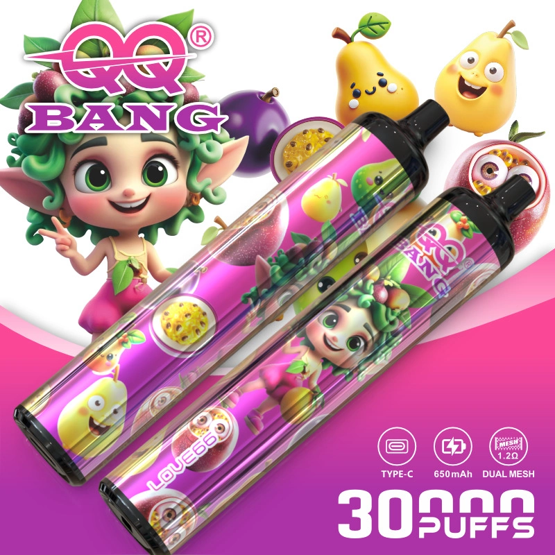 QQ Bang 30K Puffs Disposable Vape, pink mixed-fruit artwork with two slim cylindrical devices, presented in the supplier gallery artwork.
