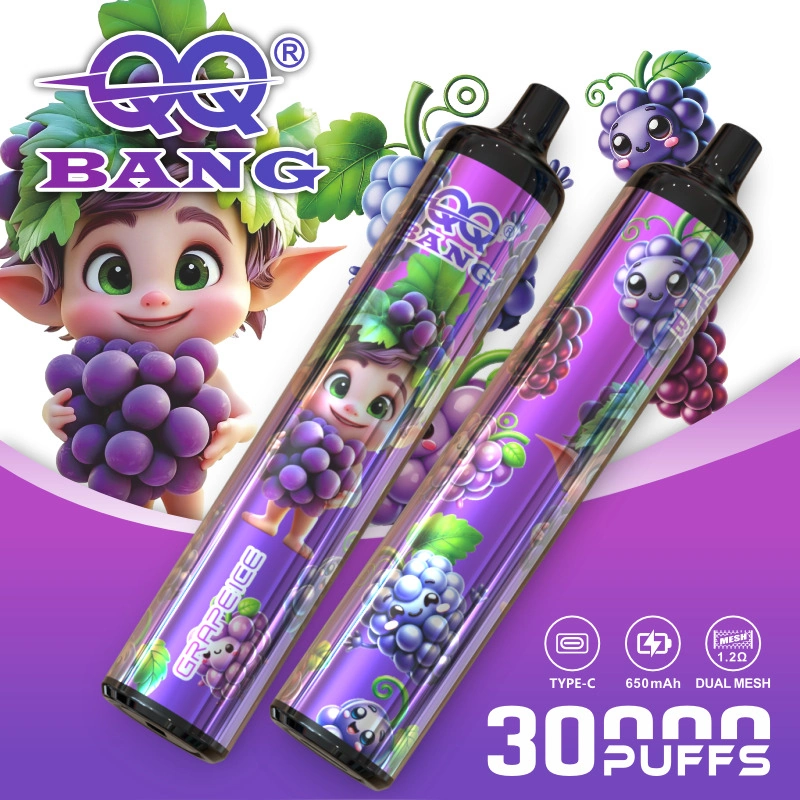 QQ Bang 30K Puffs Disposable Vape, purple grape artwork with two slim cylindrical devices, presented in the supplier gallery artwork.