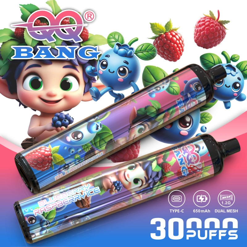 QQ Bang 30K Puffs Disposable Vape, blue berry artwork with two slim cylindrical devices, presented in the supplier gallery artwork.