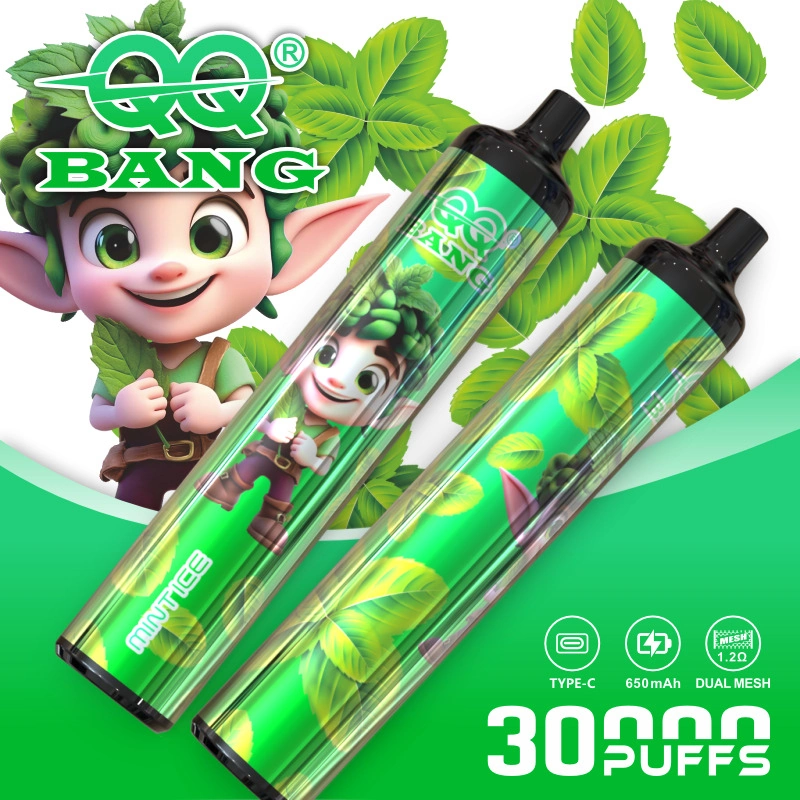 QQ Bang 30K Puffs Disposable Vape, green mint artwork with two slim cylindrical devices, presented in the supplier gallery artwork.