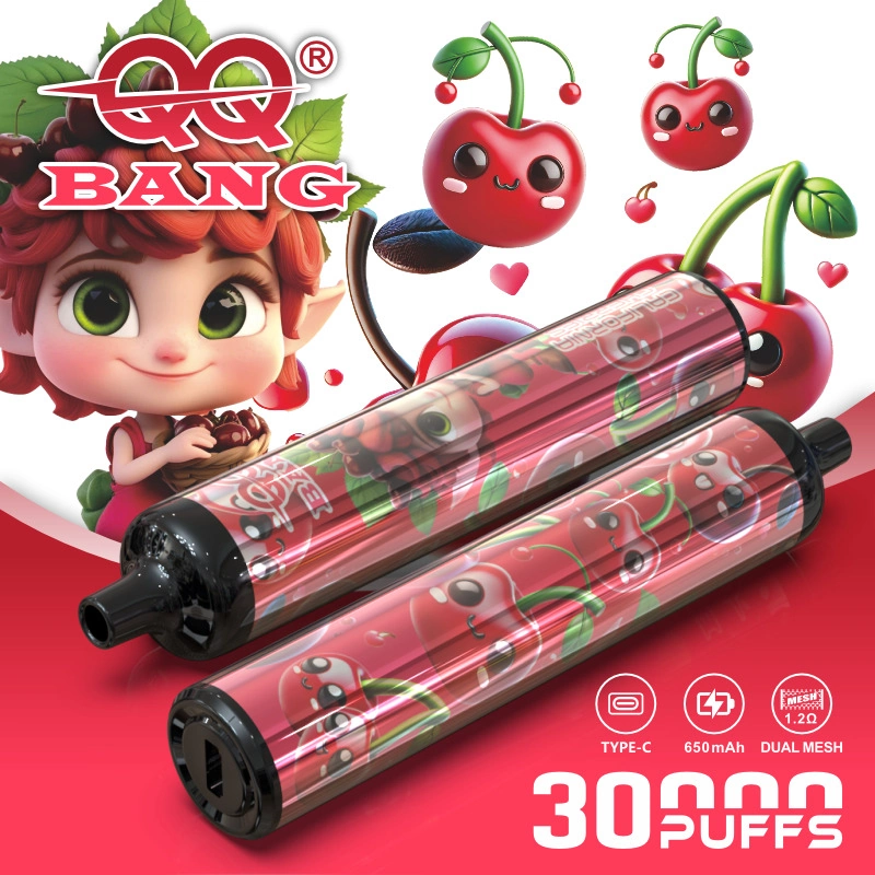 QQ Bang 30K Puffs Disposable Vape, red cherry artwork with two slim cylindrical devices, presented in the supplier gallery artwork.