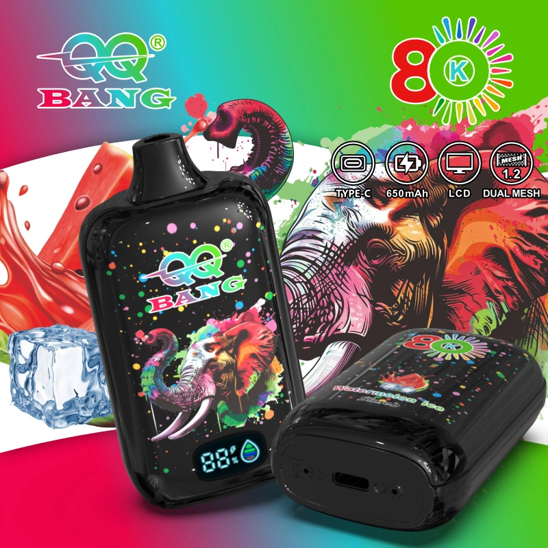 QQ Bang 80K Puffs Disposable Vape, green flavor artwork with upright and side devices beside watermelon, presented in the supplier gallery artwork.