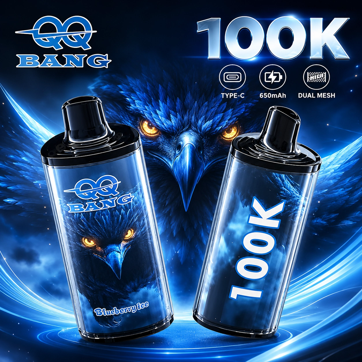 QQ Bang 100K Puffs Vape hero presentation showing the featured device design and display in the official product artwork.