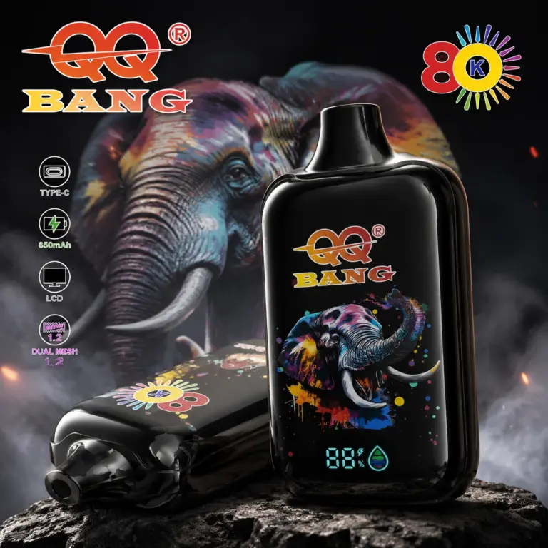QQ Bang 80K Puffs Disposable Vape hero presentation showing the featured device design and display in the official product artwork.
