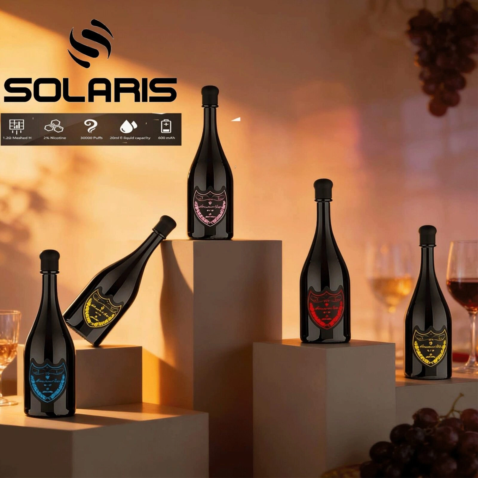 Solaris Champagne 30K product display with branded device artwork, packaging details, and model visuals.