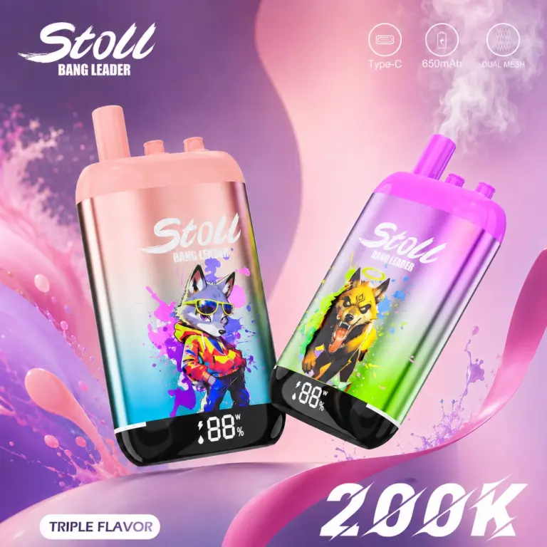 Bang Leader Stoll 200K 3-in-1 triple flavor disposable vape with branded device and retail packaging