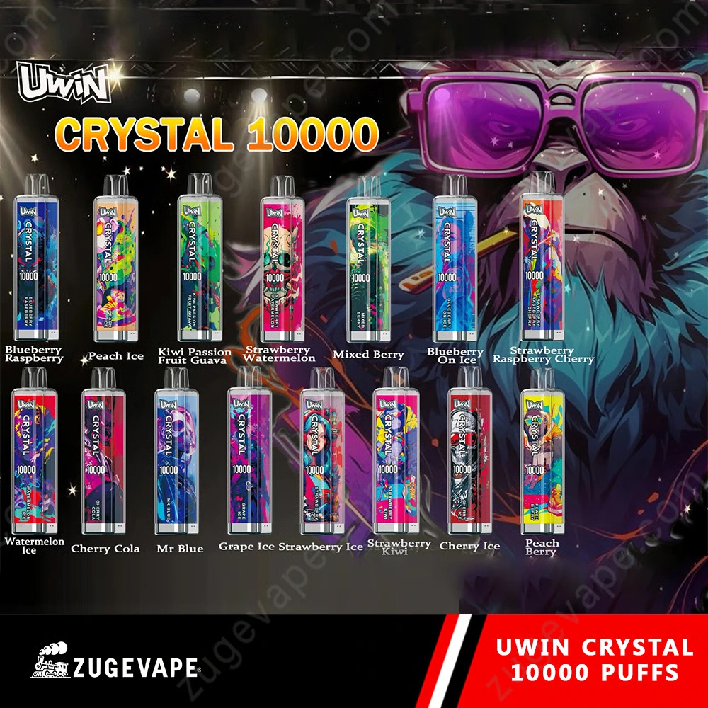 UWIN Crystal 10K Disposable Vape flavor range showing multiple colorful devices and matching retail packaging designs