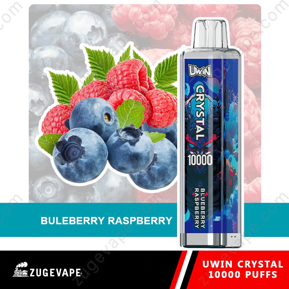 UWIN Crystal 10K Disposable Vape in Blueberry Raspberry flavor with device artwork, blueberries and raspberries
