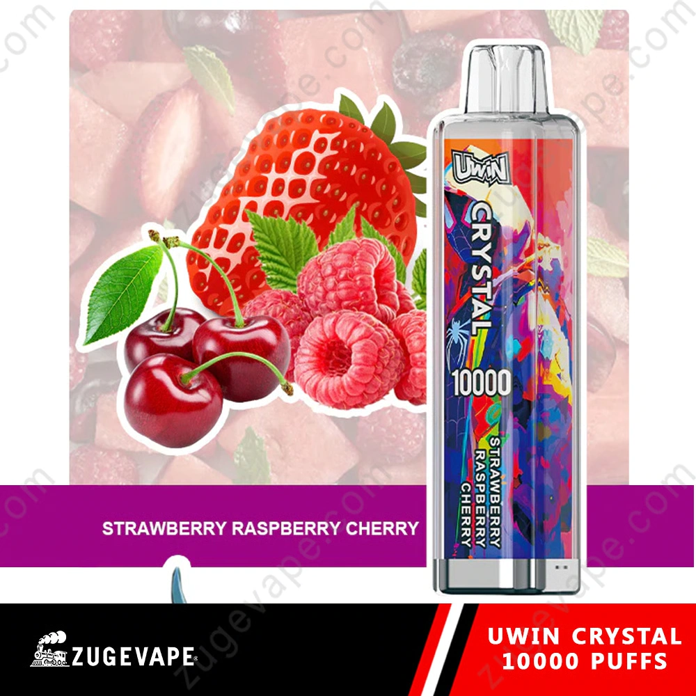 UWIN Crystal 10K Disposable Vape in Strawberry Raspberry Cherry flavor with colorful device and berry fruit artwork