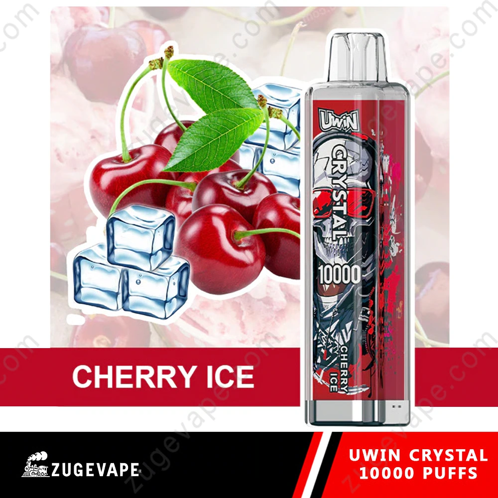 UWIN Crystal 10K Disposable Vape in Cherry Ice flavor with colorful device artwork, cherries and ice cube graphics