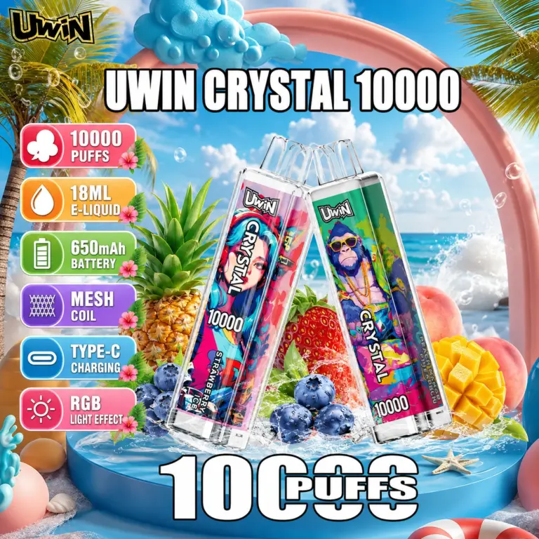 UWIN Crystal 10K Disposable Vape with colorful crystal-style device design and 10000 Puffs product presentation