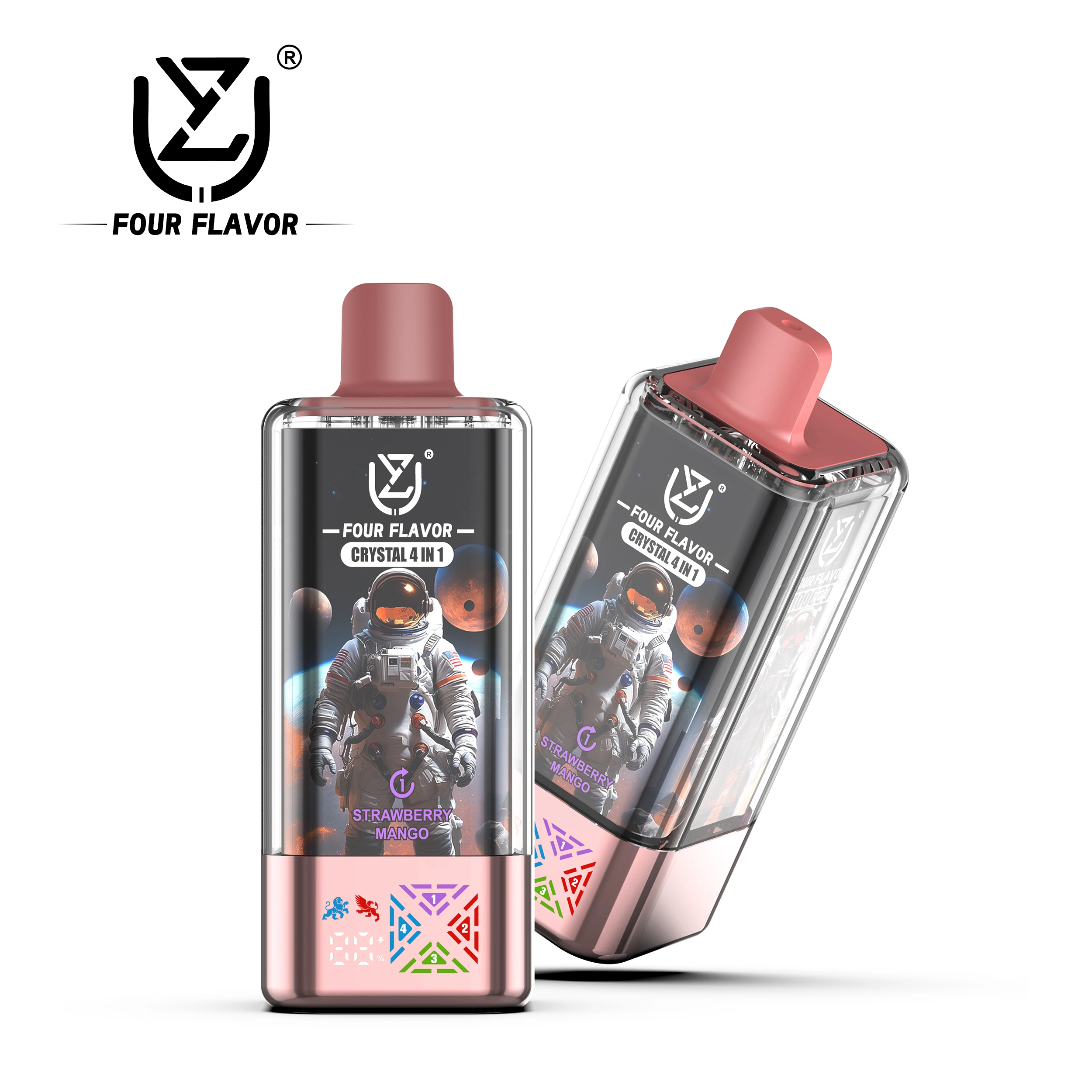 UZY Crystal 100K Puffs Disposable Vape, Strawberry Mango, Mr Blue, Summer Peach Ice and Black Ice combination, presented in the supplier gallery artwork.