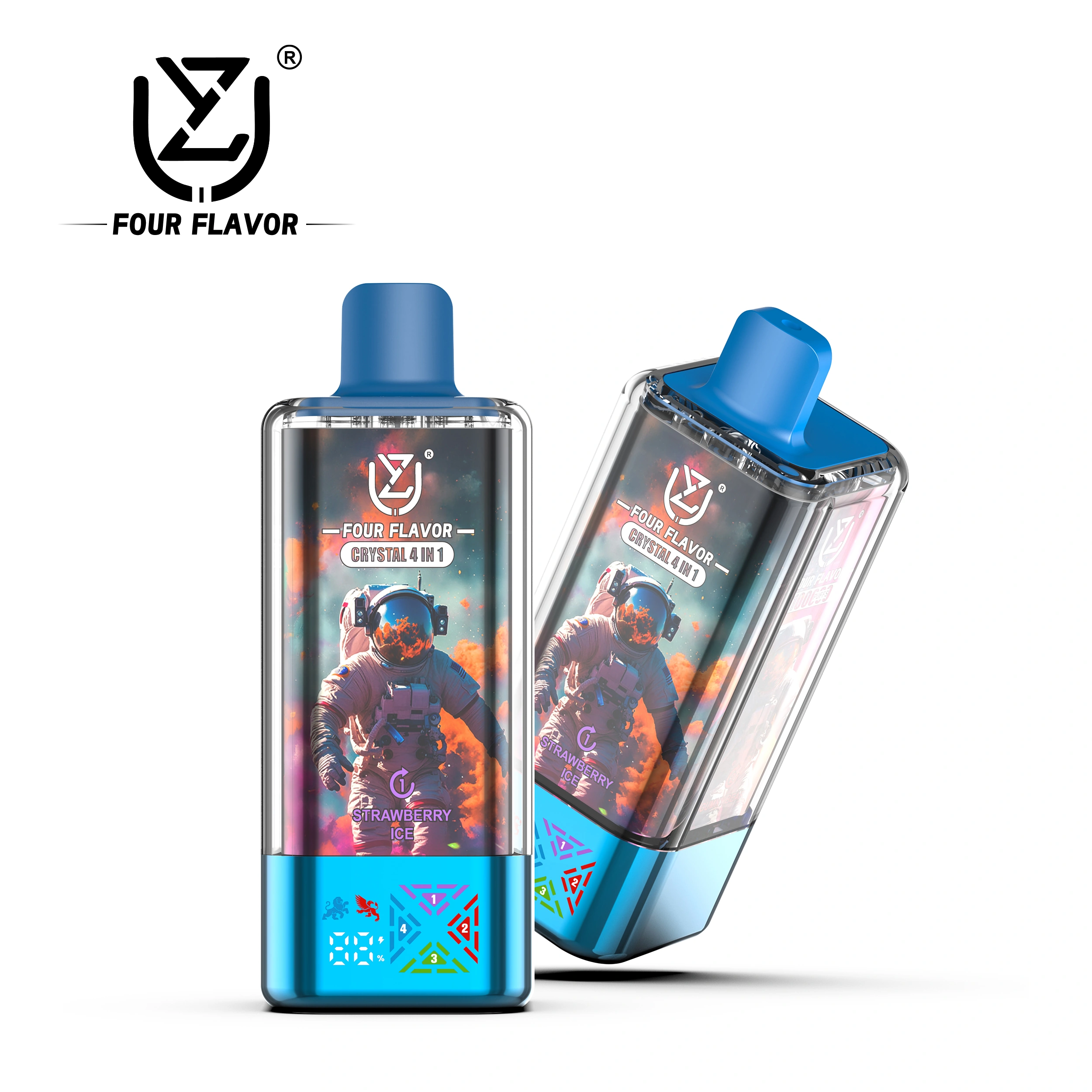 UZY Crystal 100K Puffs Disposable Vape, Strawberry Ice, Gummy Bear, Watermelon Dragon Fruit and Blueberry Kiwi, in supplier gallery artwork.