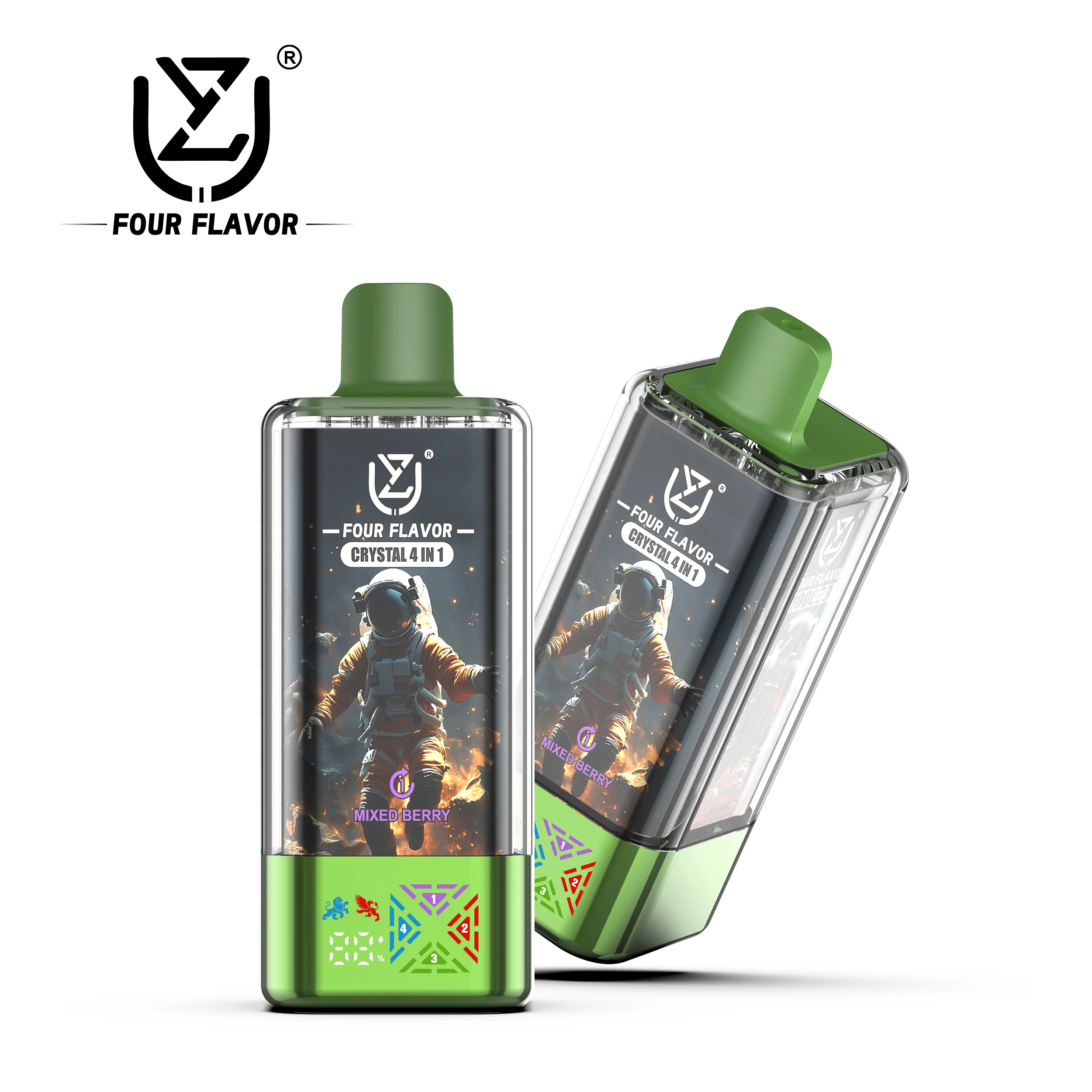 UZY Crystal 100K Puffs Disposable Vape, Mixed Berry, Passion Fruit Kiwi, Lime Cranberry and Grape Strawberry Kiwi, in supplier gallery artwork.