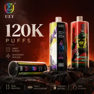 UZY Shisha Hookah King 120K Puffs Disposable Vape hero presentation showing the featured device design and display in the official product artwork.