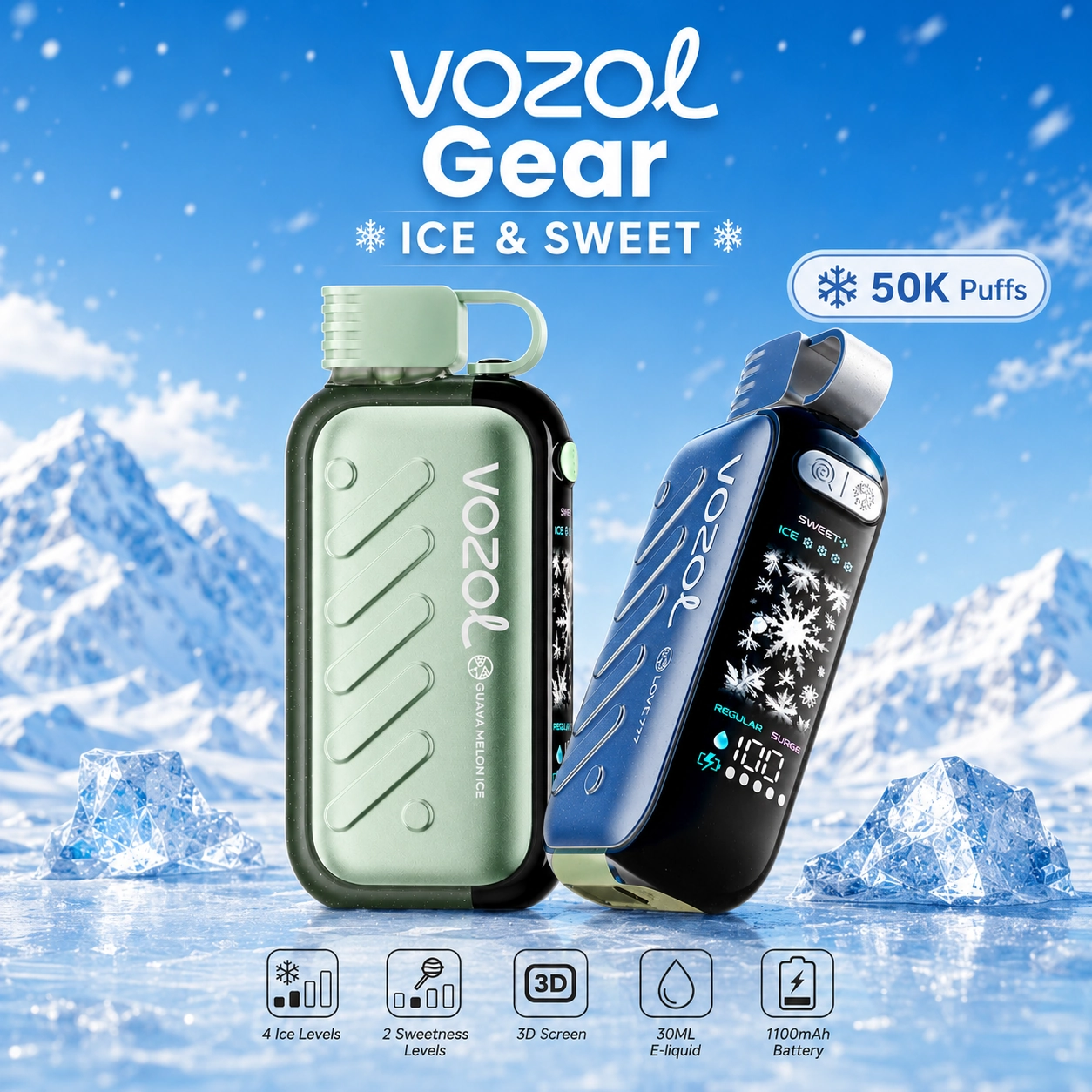 Vozol Gear Ice Sweet 50K disposable vape main product image showing the device design and retail presentation