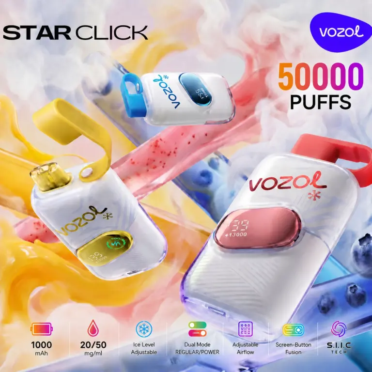 Vozol Star Click 50K disposable vape main product image showing the device design and retail presentation