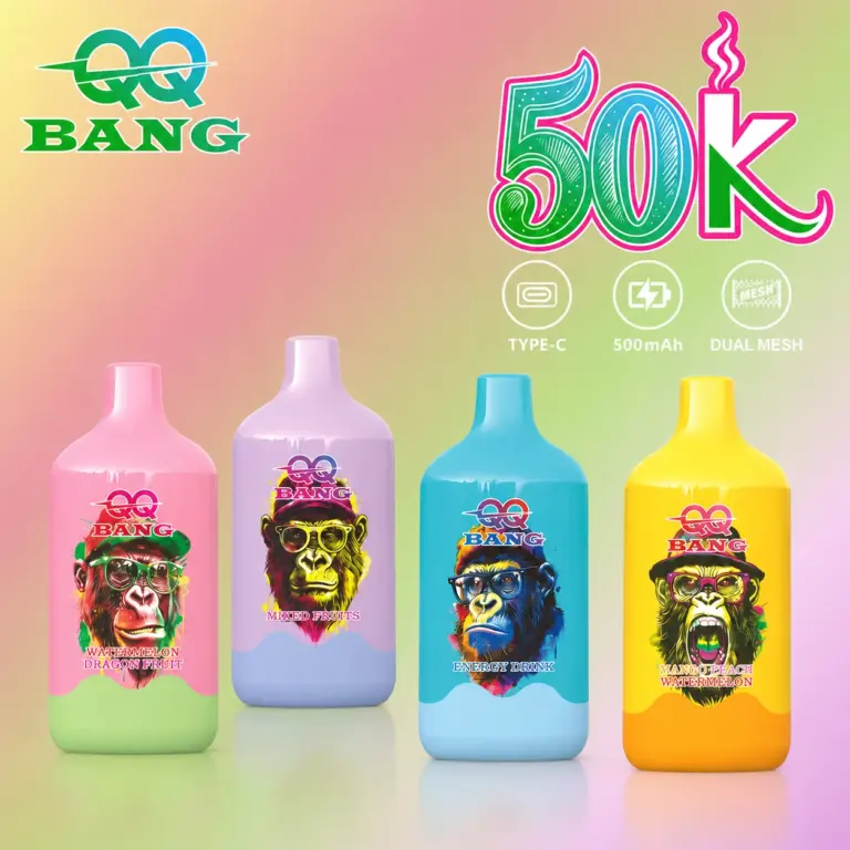 QQ Bang 50K Disposable Vape hero presentation showing the featured device design and display in the official product artwork.