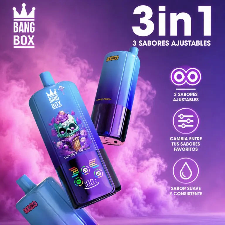 Bang Box 80K 3-in-1 flavor disposable vape with smart display, mesh coil design and branded retail packaging