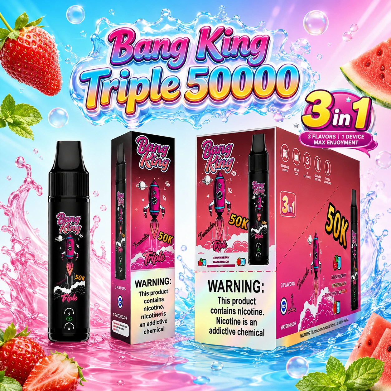 Bang King Triple 50K Disposable Vape – 50000 Puffs 3-in-1 Flavor Smart Display Vape