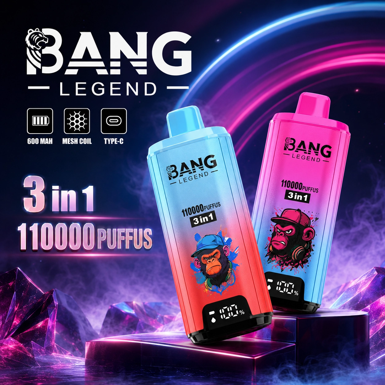 Bang Legend 110K Disposable Vape – 110000 Puffs 3-in-1 Triple Flavor