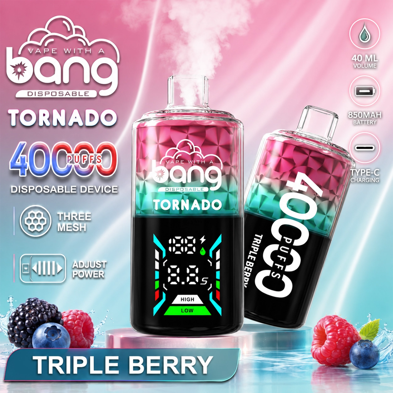 Bang Tornado 40K Disposable Vape – 40000 Puffs Adjust Power Three Mesh Coil Vape