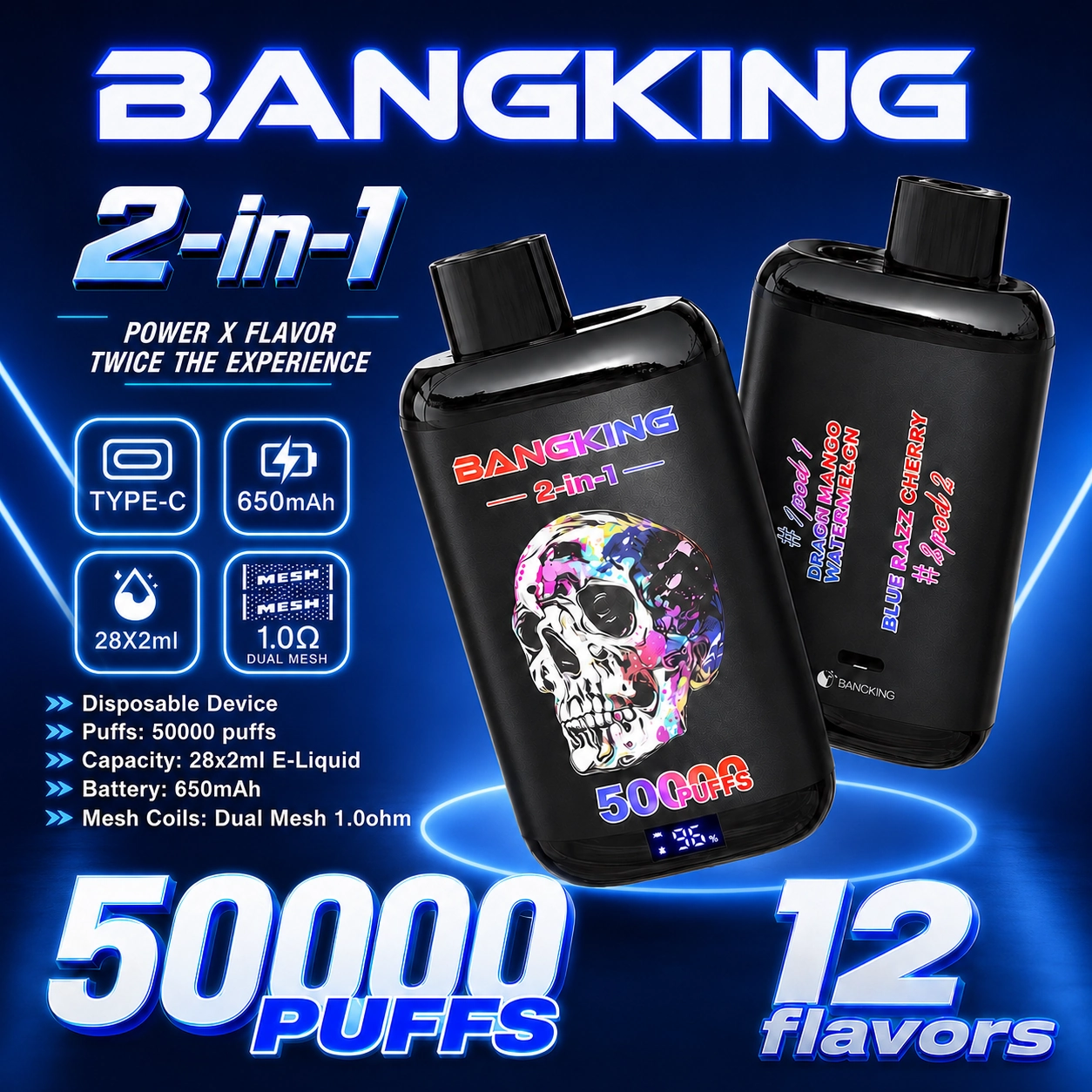 Bang King Twins 50K Disposable Vape – 50000 Puffs 2-in-1 Double Flavor