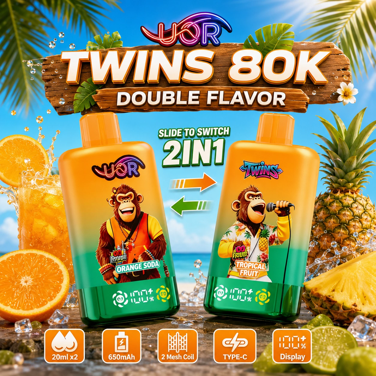UOR Twins 80K Disposable Vape – 80000 Puffs Double Flavor Dual Tank Vape