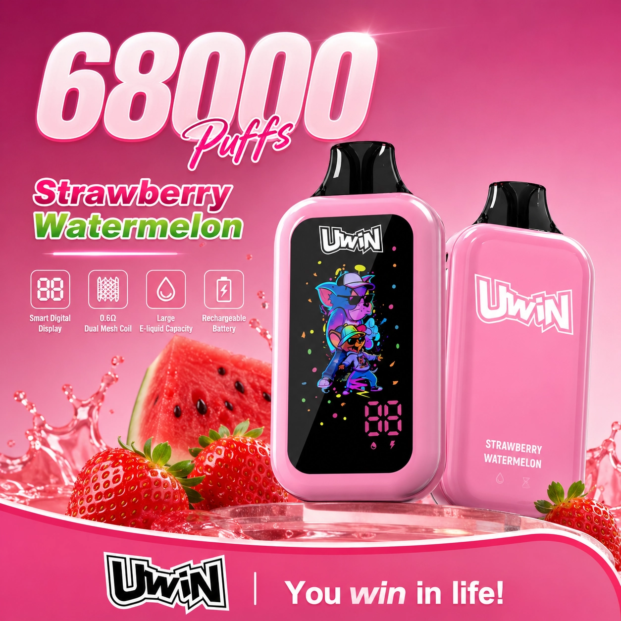 UWIN Digital Box 68K Disposable Vape with smart display device design and 68000 Puffs product presentation