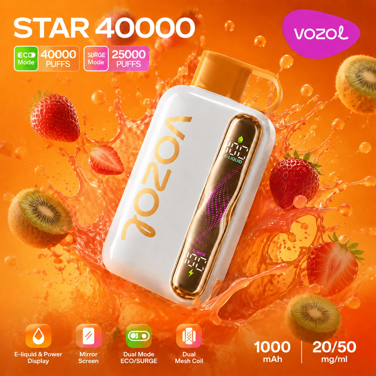 Vozol Star 40K disposable vape main product image showing the smart power mode device and retail package