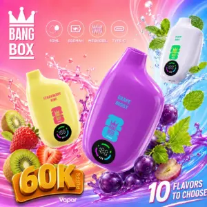 Bang Box 60K Puffs Disposable Vape featured in a branded product display prepared for adult vape retail and wholesale catalog listings.
