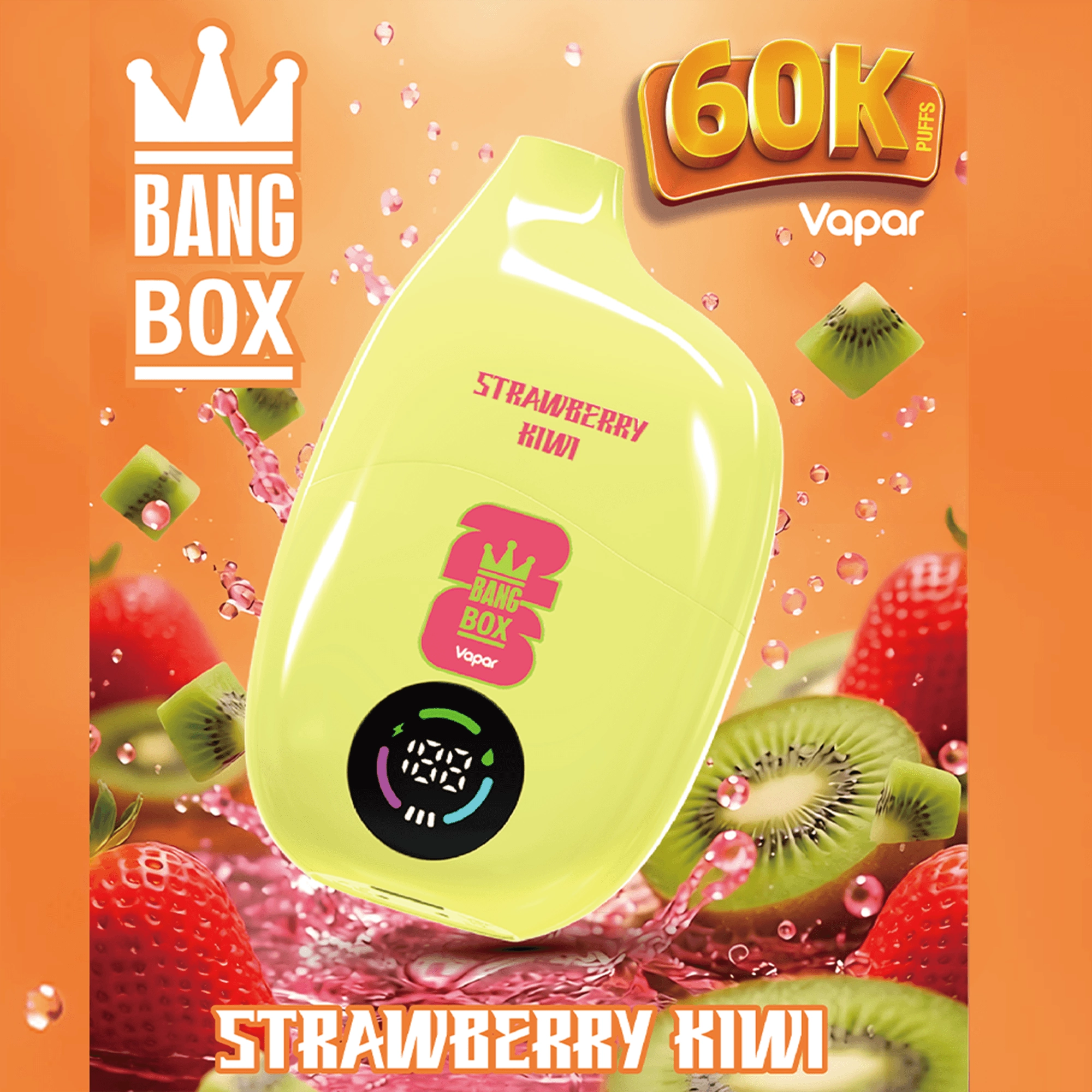 Bang Box 60K Puffs Disposable Vape device and package design arranged together in a detailed product presentation for online stores.