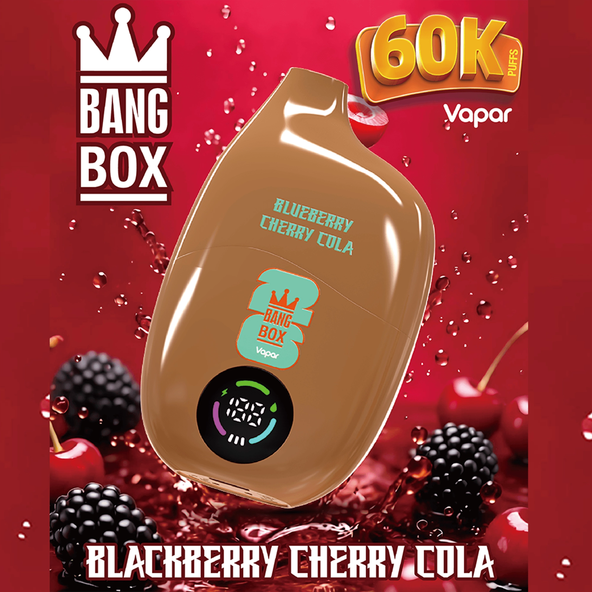 Bang Box 60K Puffs Disposable Vape device lineup arranged in a bright product display with several branded color presentations.