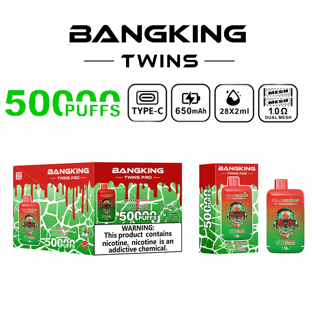 Bang King Twins Pro 50K Puffs Watermelon Ice and Watermelon Hubba Bubba dual-flavor device with fruit artwork