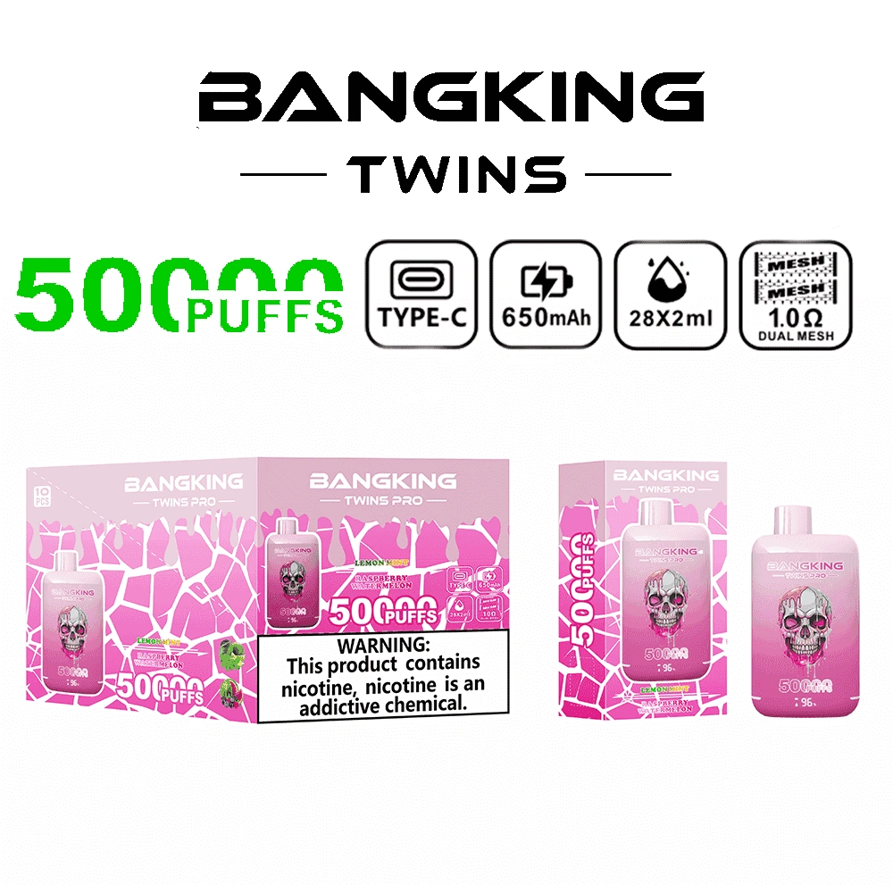Bang King Twins Pro 50K Puffs Pineapple Ice and Blue Razz Lemonade dual-flavor device with colorful fruit artwork