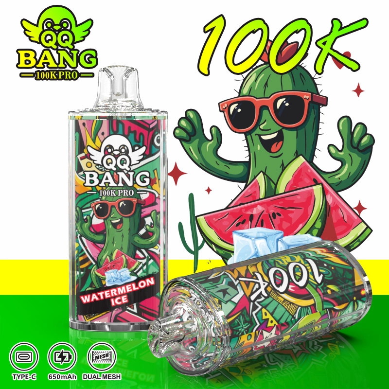 QQ Bang 100K Pro Puffs Disposable Vape device shown in a clean supplier presentation with the model name and product design clearly visible.