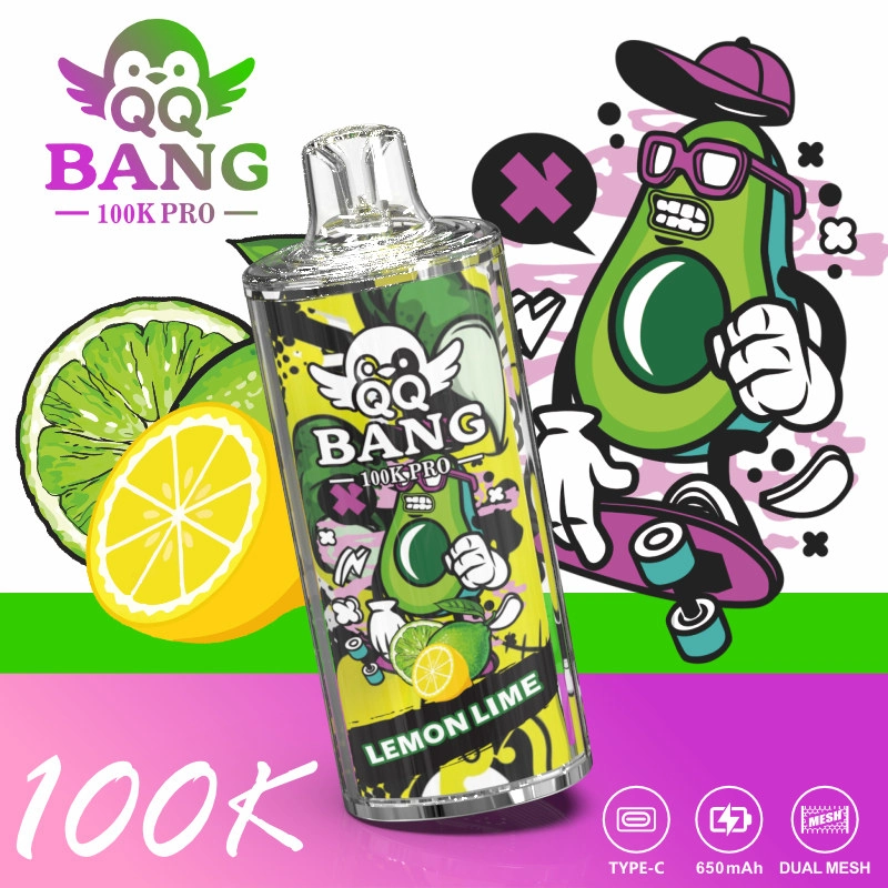 QQ Bang 100K Pro Puffs Disposable Vape high-puff product display showing branded packaging arranged for adult vape shop catalog browsing.