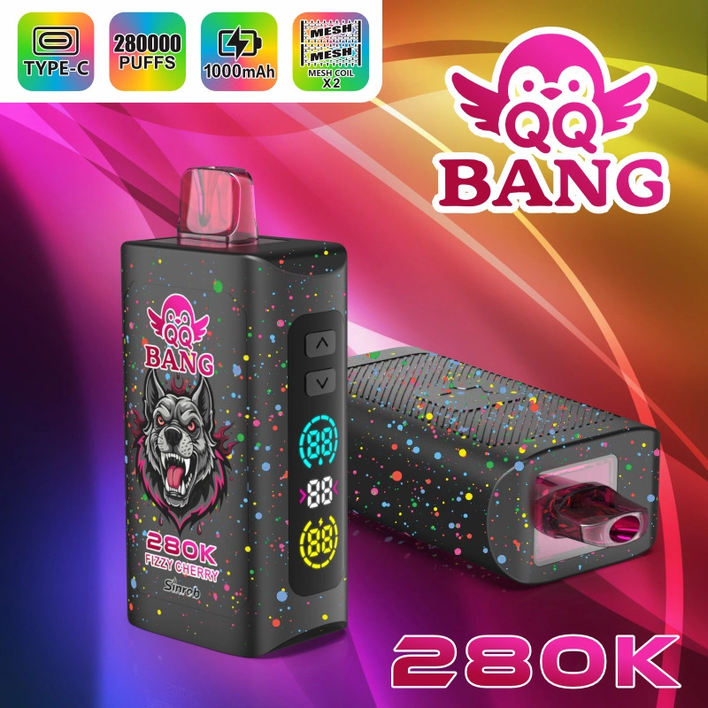 QQ Bang 280K Puffs Disposable Vape smart screen device displayed in a detailed product view with the model branding visible.