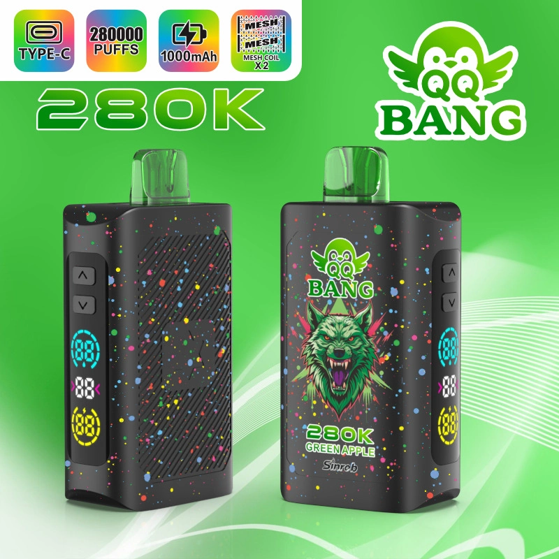 QQ Bang 280K Puffs Disposable Vape product packaging arranged in a colorful presentation for adult vape retailers and wholesale buyers.