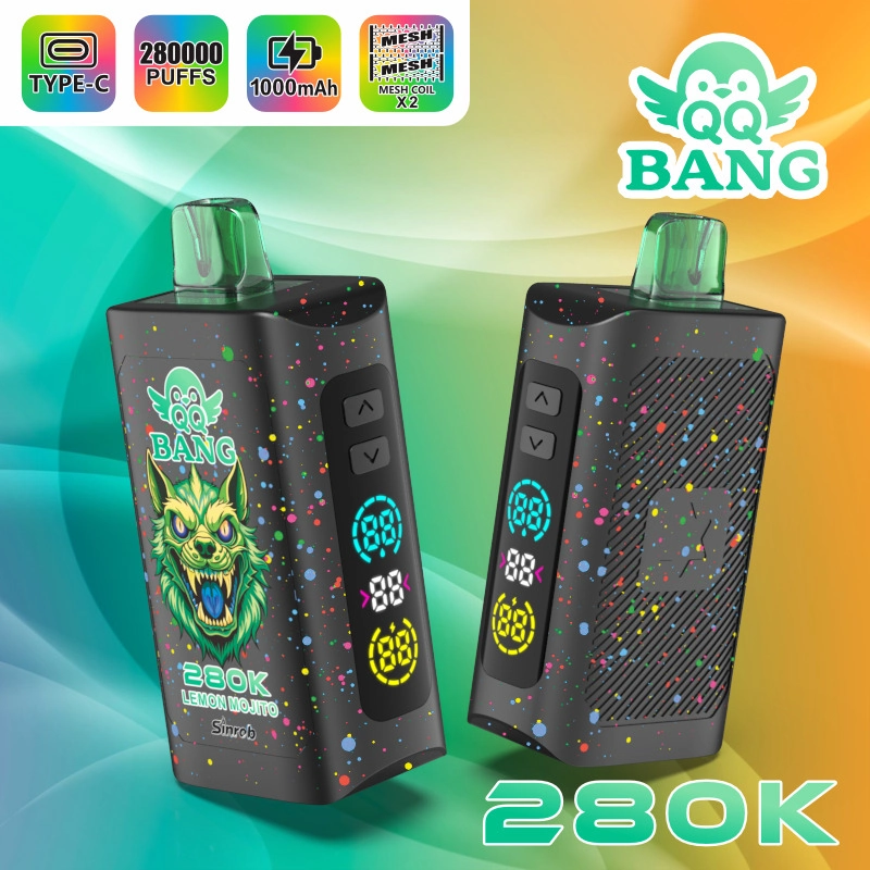 QQ Bang 280K Puffs Disposable Vape device lineup showing the branded high-capacity model in several color and flavor presentations.