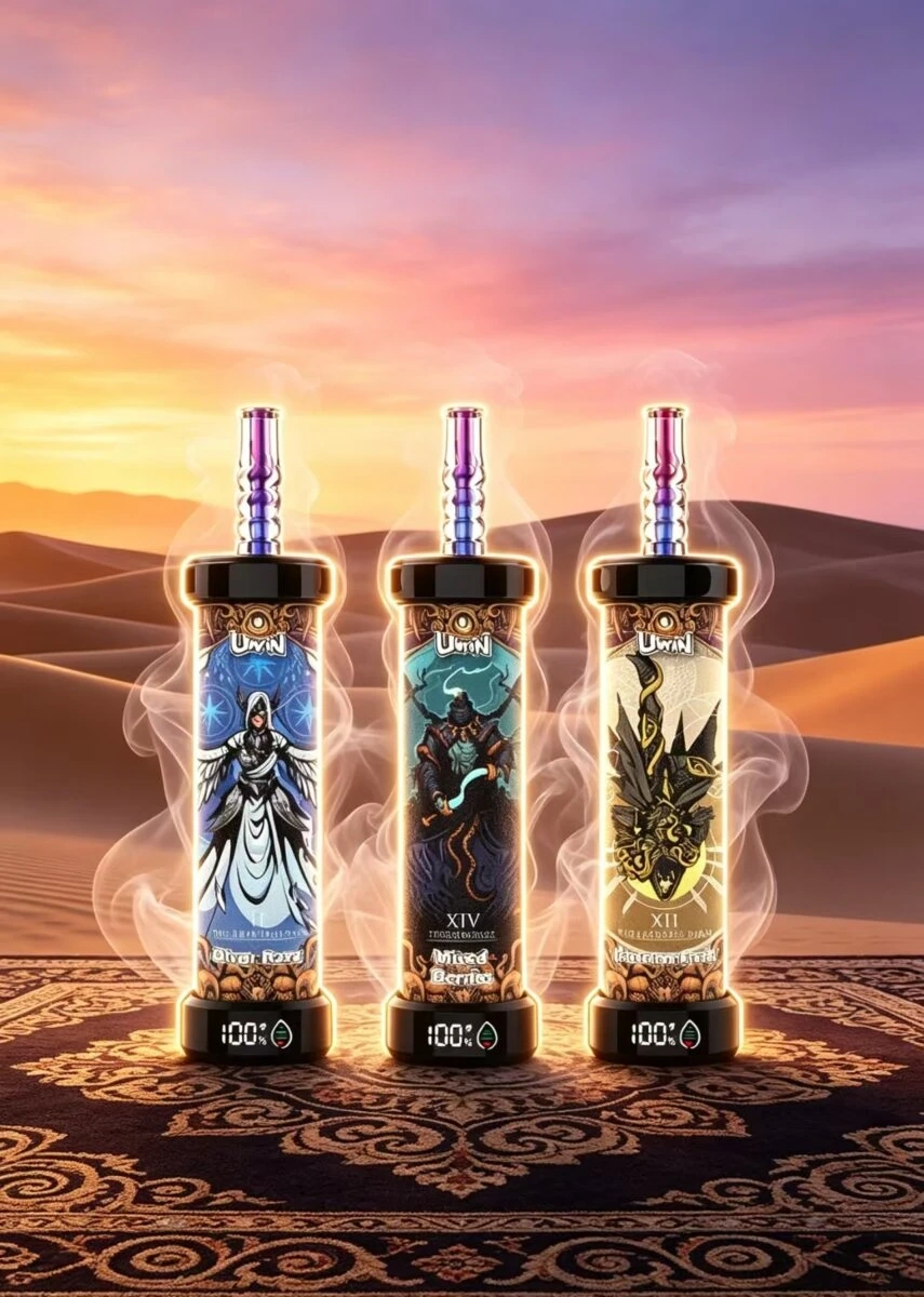 UWIN Shisha 100K Puffs Strawberry Watermelon flavor device with colorful fruit graphics and product branding