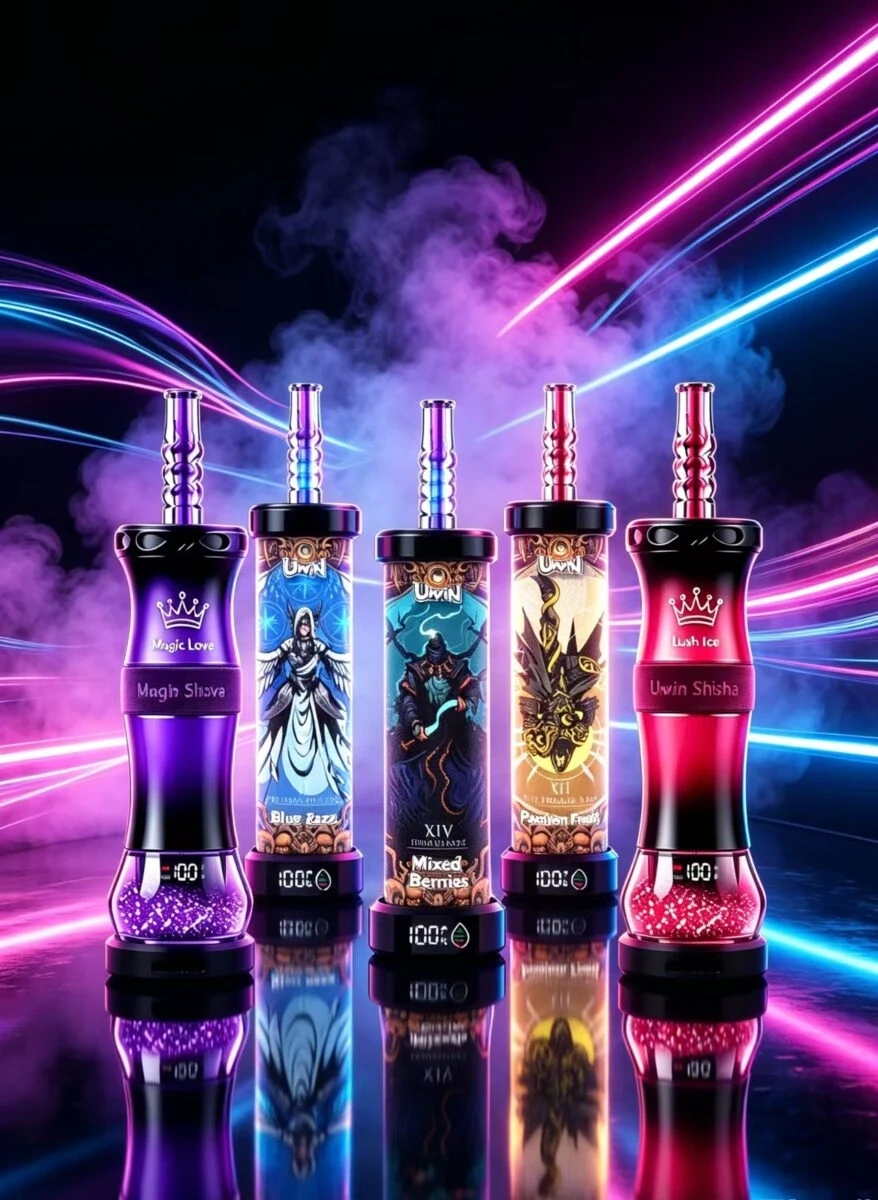 UWIN Shisha 100K Puffs Strawberry Kiwi flavor device with strawberry and kiwi graphics and product branding