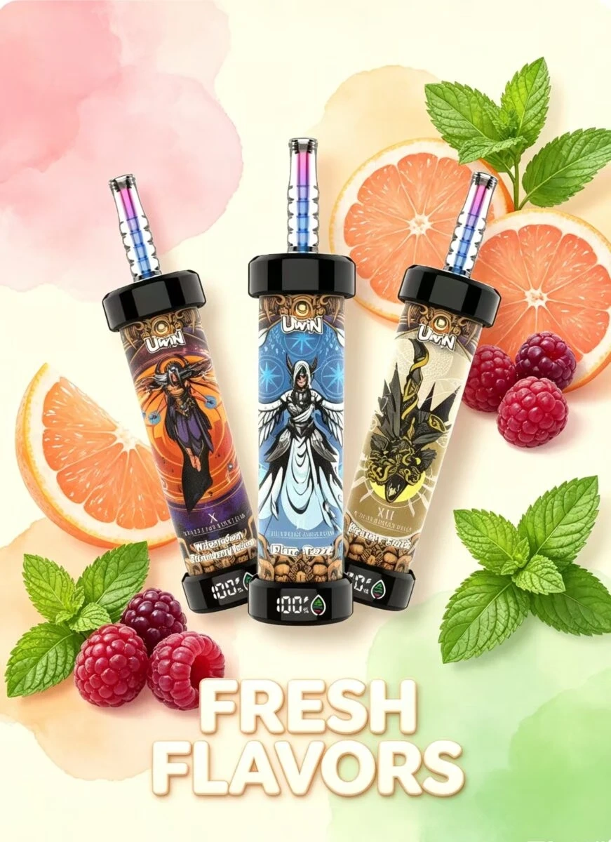 UWIN Shisha 100K Puffs Cherry Mint flavor device with cherry and mint graphics and product branding