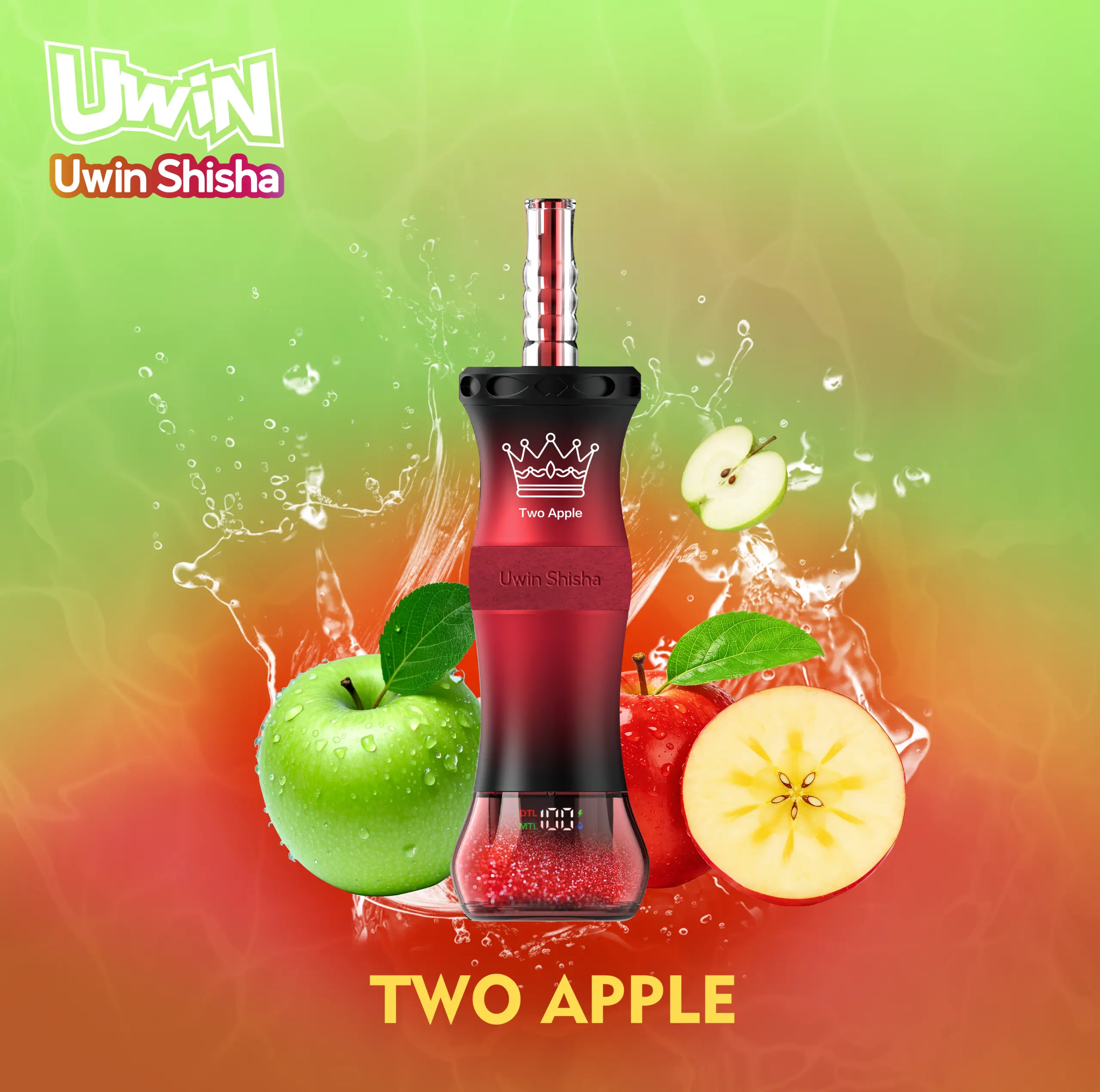 UWIN Shisha 300K Puffs Disposable Vape device detail presentation showing the branded body design and product packaging together.