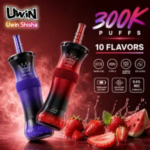 UWIN Shisha 300K Puffs Disposable Vape featured in a branded product display prepared for adult vape retail and wholesale catalog listings.